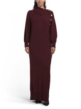DALIA MACPHEE Long Sleeve Asymmetrical Collar Maxi Sweater Dress
